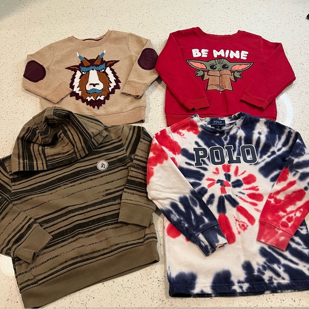 Sweatshirt Lot of 4 Polo, Cat & Jack, Volcom, Star Wars Sz 4/5 | Tie Dye, Stripe
